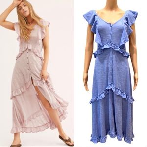 Emelia women’s button up ruffle Maxi Dress Xs